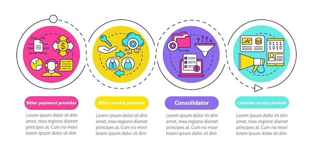 Billing, banking company vector infographic template. Business presentation design elements. Data visualization with four steps and options. Process timeline chart. Workflow layout with linear icons