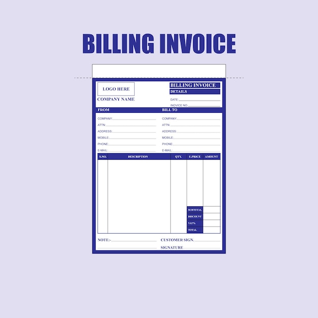 Vector billing invoice books multiple colors a5 size ready for print template