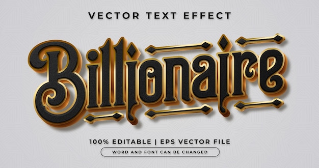 Vector billionaire black and gold editable text effect