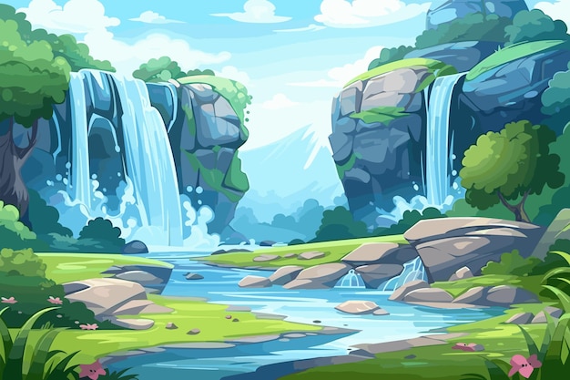 Biloooo_water_cascade_game_asset_landscape_waterfall_flat_desig_0439fce1f28e4484b54f73aebccd04c8