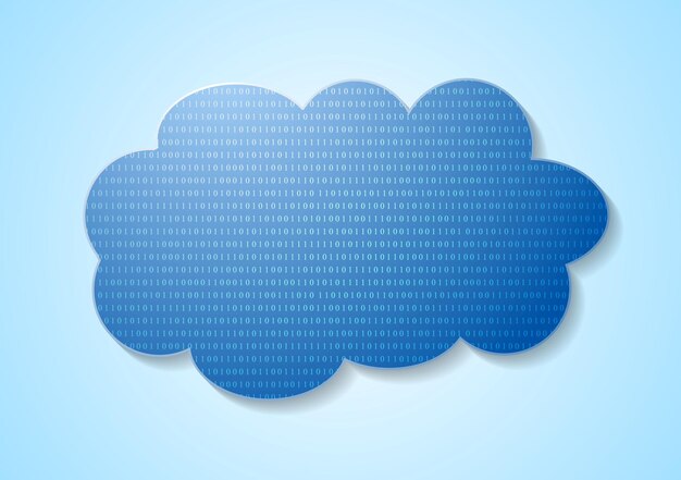 Binair codesysteem en blue cloud tech design Vector achtergrond