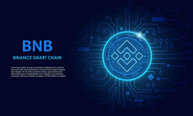 Circuitbnb 로고가 있는 Binance Bnbtechnology 배경 진한 파란색crypto 통화 개념