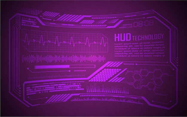 バイナリ回路基板の将来の技術、青いhudサイバーセキュリティ概念の背景、心電図