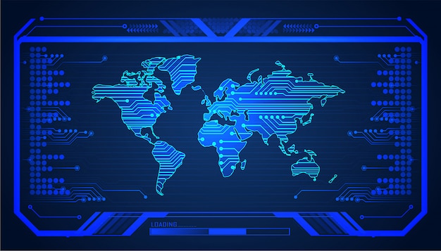 Binary circuit board future technology, blue world hud cyber security concept background