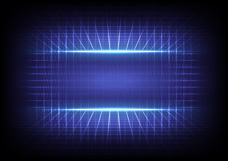 Vector 이진 코드 추상 컴퓨터 매트릭스 배경 그래픽 데이터 기술 암호 해독 알고리즘 암호화 및 레이저 그리드 요소 자리 표시자 방문 페이지 및 템플릿 기술