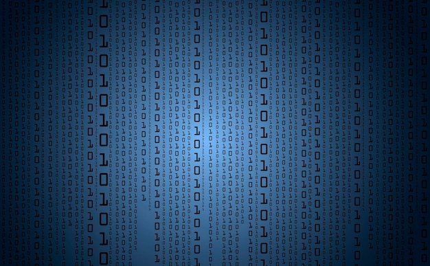 Vector binary code background digital binary data with streaming digital code futuristic cyberspace concept of coding or hacker crypto data dark blue gradient background vector illustration