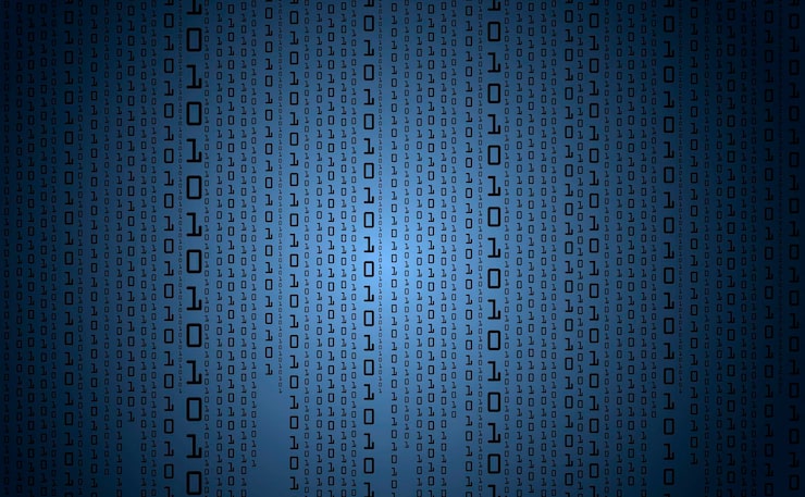 Vector binary code background digital binary data with streaming digital code futuristic cyberspace concept of coding or hacker crypto data dark blue gradient background vector illustration