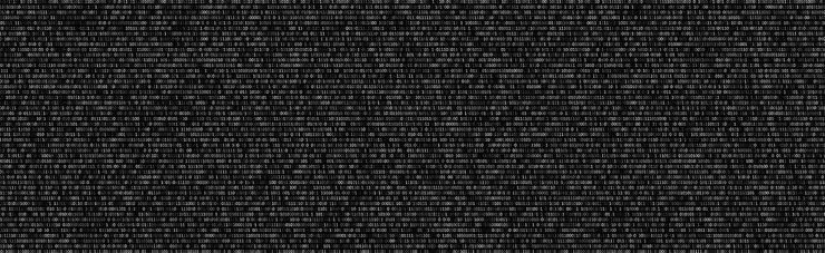 Vector binary code black and white background with two binary digits 0 and 1 on black background algorithm