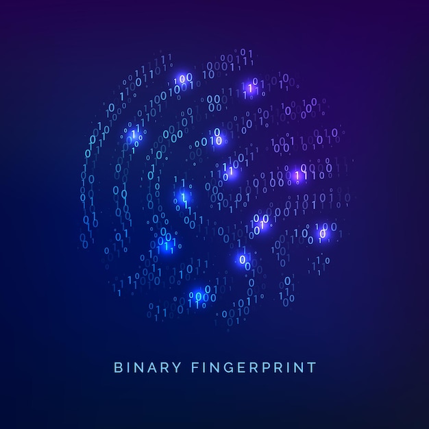 Binary code fingerprint. biometric id. digital key for software identification. fingerprint scanner in futuristic technology system. vector illustration