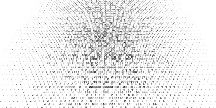 Vector binary code gradient background with abstract 3d perspective matrix with zero and one number element
