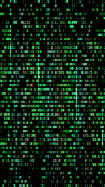 Vector binary code, green digits on the computer screen.