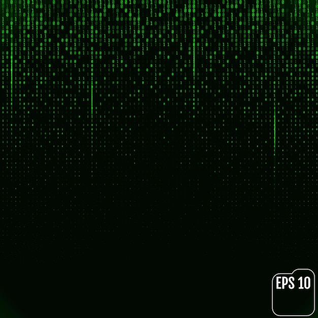 Vector binary code green neon glow matrix vector