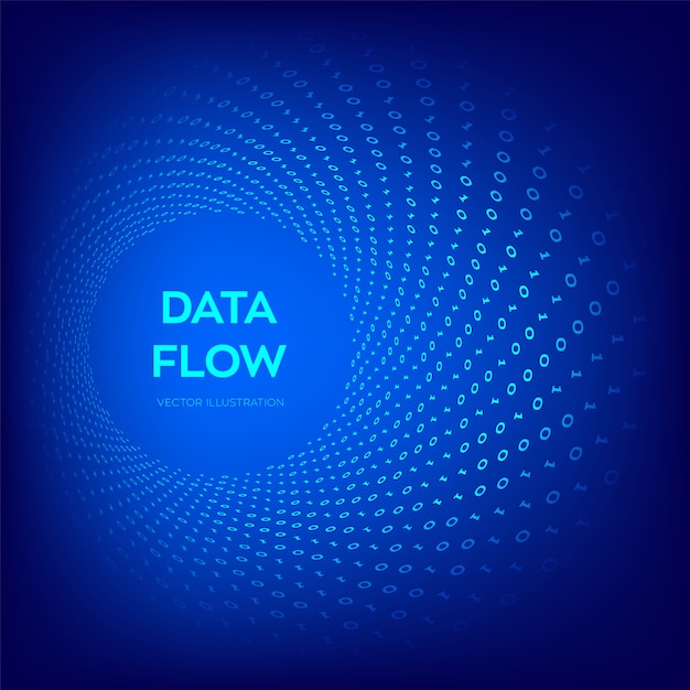 Binary data flow. virtual tunnel warp.