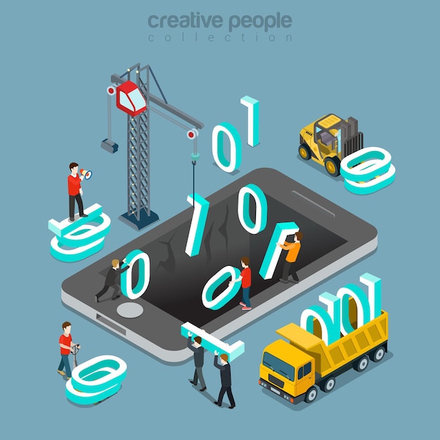 Vector binary data zero one flat isometric