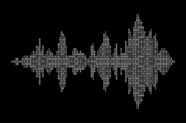 バイナリ イコライザー 1 と 0 で作られた音波 音楽と音声の音波 デジタル オーディオの視覚化 ベクトル図