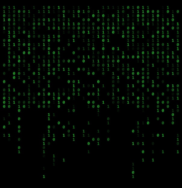 Vector binary falling numbers like matrix green 01 digits on black background