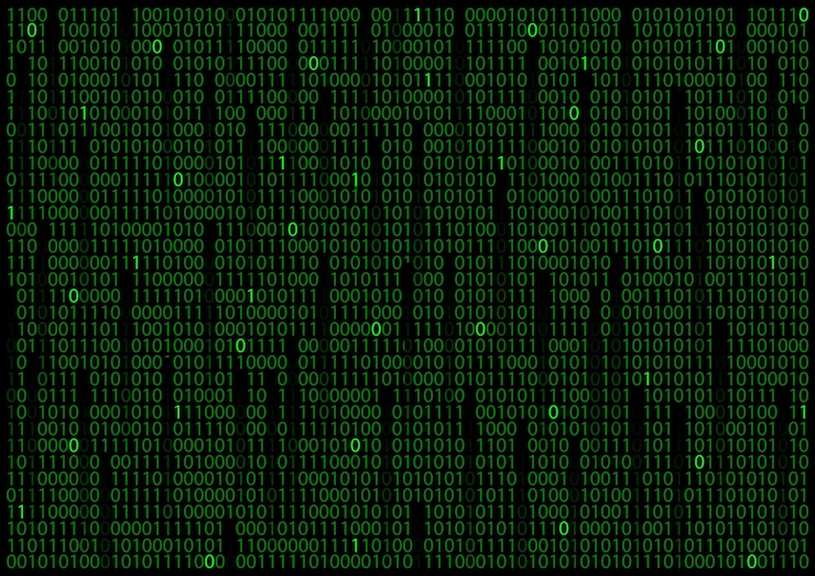 Vector binary matrix on a black background with disappearing code