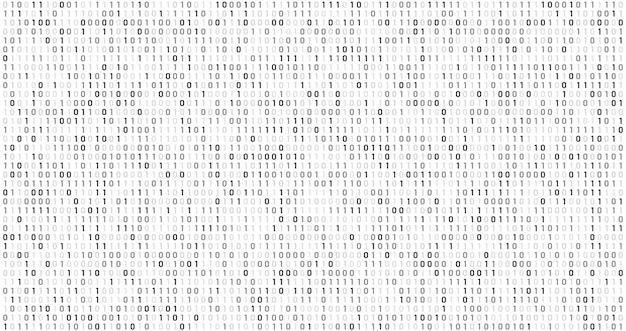 Vettore codice a matrice binaria. flusso di dati del computer, codici di sicurezza digitali e informazioni di codifica grigio sfondo astratto