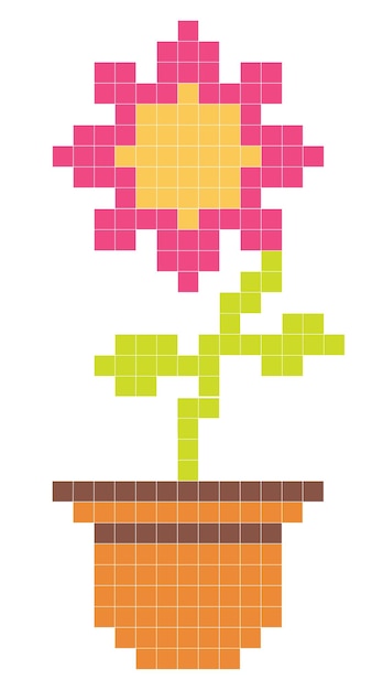 Binary pixel art flower in a pot