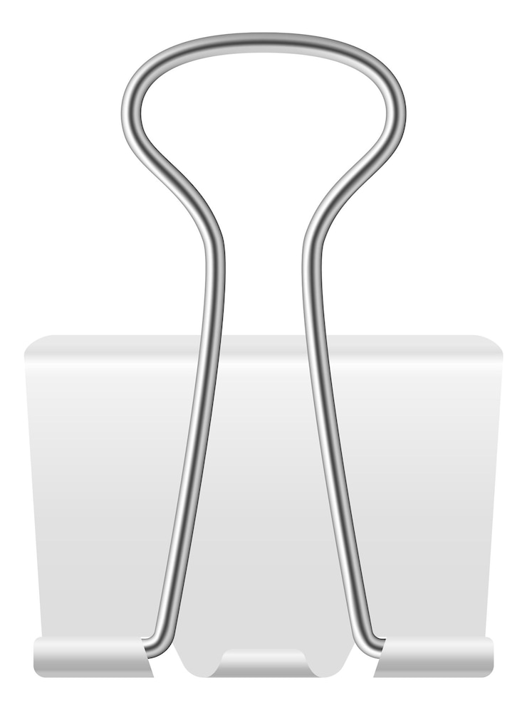 Vector binder clip realistic metallic office stationery mockup