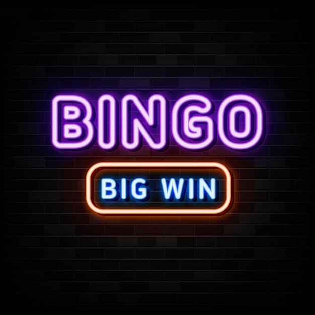 Bingo big win neon sign light banner vector illustration