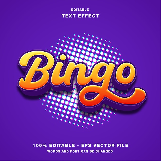 Vector bingo cartoon 3d editable text effect