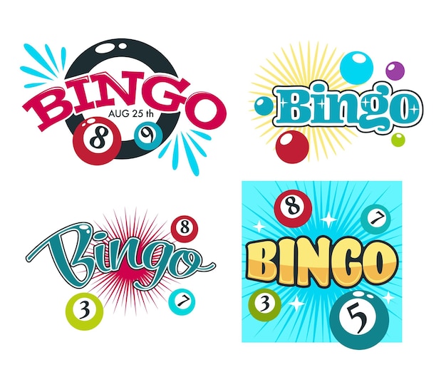 Bingo game gambling equipment balls with numbers isolated icons