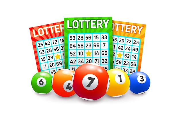 Vector bingo lottery balls and lotto tickets background