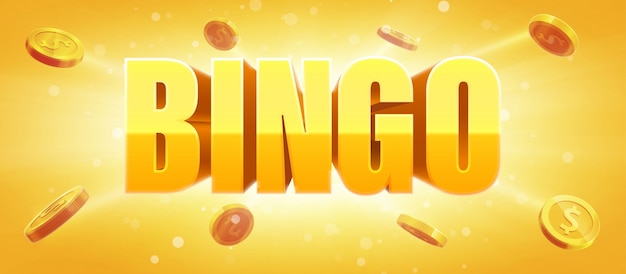 Bingo teken met gouden realistische 3d-munten gloeiende achtergrond