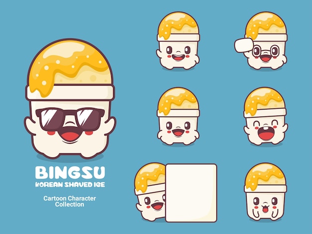 Premium Vector | Bingsu cartoon character korean dessert vector illustration Premium Vector | Bingsu cartoon character korean dessert vector illustration