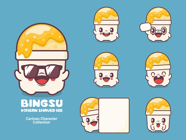 Vector bingsu cartoon character korean dessert vector illustration