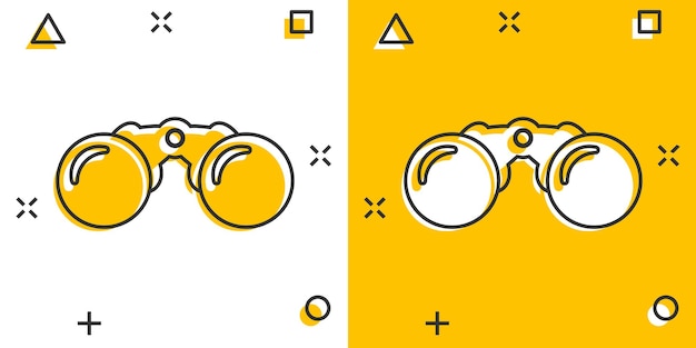 만화 스타일의 쌍안 아이콘 격리 된 흰색 배경에 만화 벡터 일러스트 검색 줌 시작 효과 비즈니스 개념