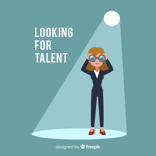 Binocular woman looking talent background