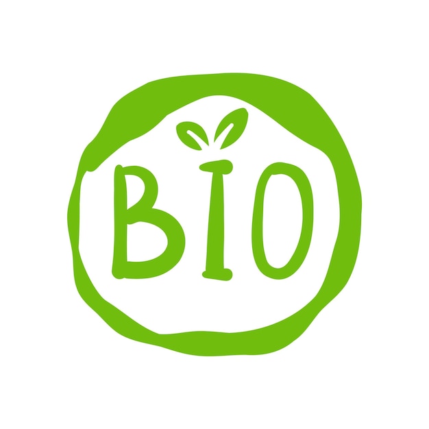 Bio-eco-biologische etiketten bio-ecologie veganistische badge met de hand getekende vector gezond voedsel pictogram