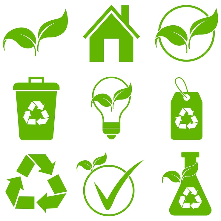 Vector bio en ecologie bevat pictogrammen zoals bladecologie milieu gloeilamp klimaatverandering afvalrecycling