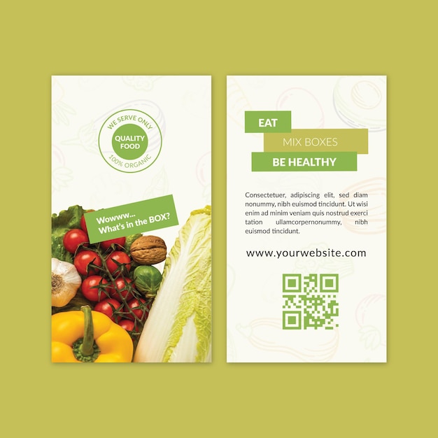 Vector bio and healthy food business card template with photo