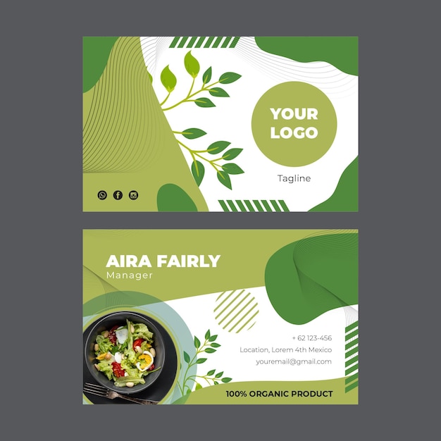 Vector bio and healthy food business card template