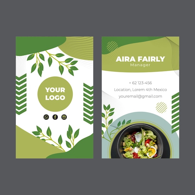 Vector bio and healthy food business card template