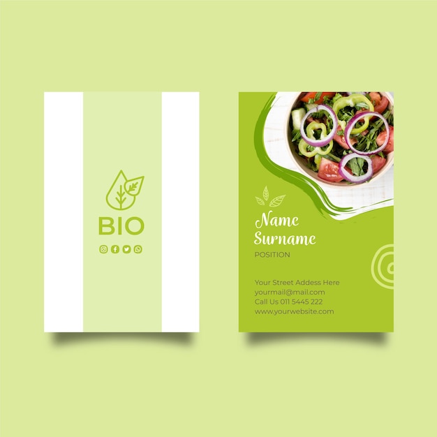 Vector bio and healthy food double sided business card