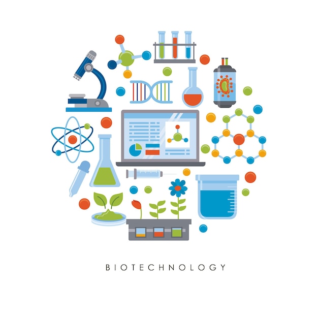 Vettore la biotecnologia ha impostato le icone in giro