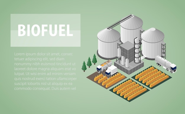 Biobrandstof energie biobrandstof elektriciteitscentrale in isometrische afbeelding