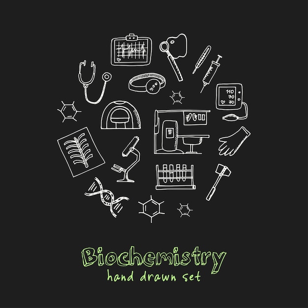 Vector biochemistry hand drawn doodle set