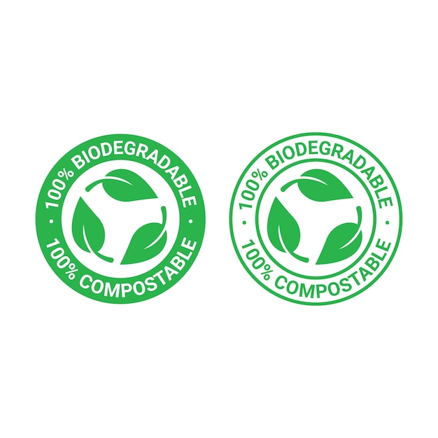 Biodegradable plastic free recyclable vector icon 100 percent bio recyclable package green logo