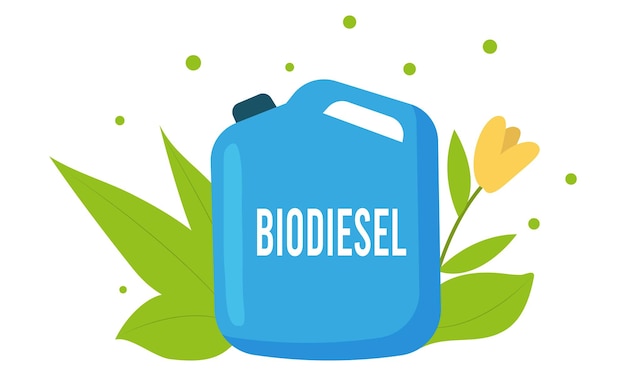 Биодизельное топливо с листьями и цветами на заднем плане