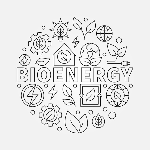 Bioenergy vector round concept illustration or banner in thin line style