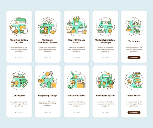 Biofilie onboarding mobiele app-paginascherm met ingestelde concepten
