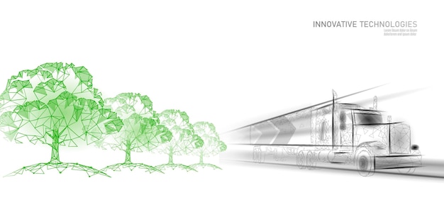 バイオ燃料トラックエコロジー科学化学バイオテクノロジーエココンセプト再生可能なバイオリファイナリー有機ガス3Dレンダリング多角形イノベーションテクノロジーベクトル図