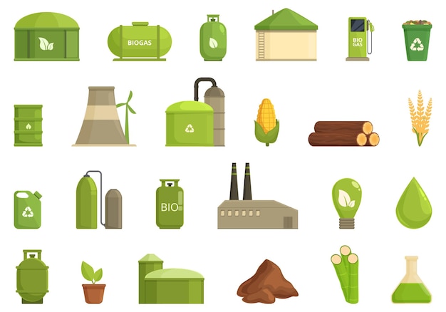 Biogas icons set cartoon vector biomass ethanol