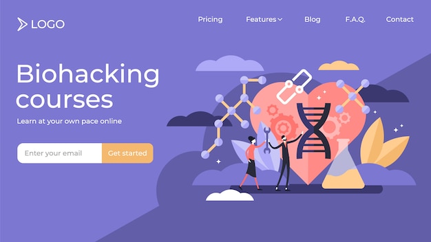 Biohacking tiny persons vector illustration landing page template design.