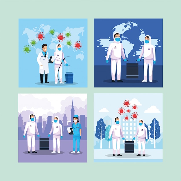 Pulizia delle persone a rischio biologico con particelle covid19 sulla città